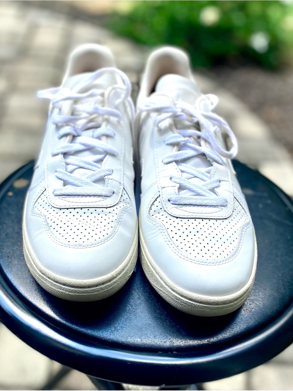 White Leather VEJA V-10 Men's Sneakers - Classic Low-Top - Picture 2 of 4
